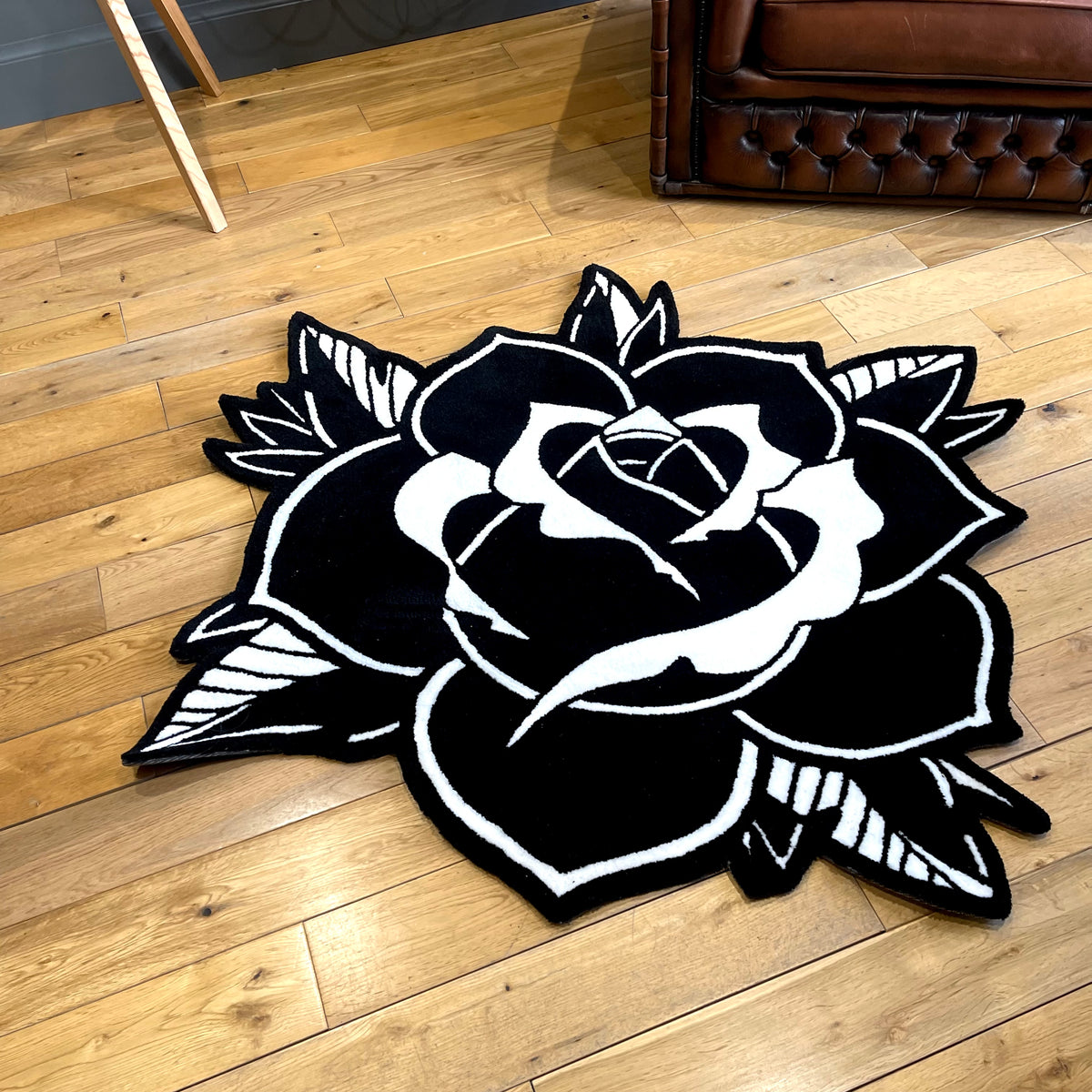 Blackwork Rose Rug - Gothic Floral Decor – Inked Rugs