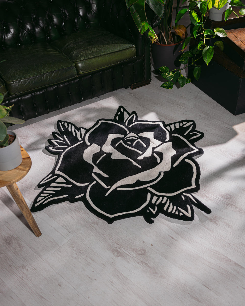 Blackwork Rose Rug - Gothic Floral Decor – Inked Rugs