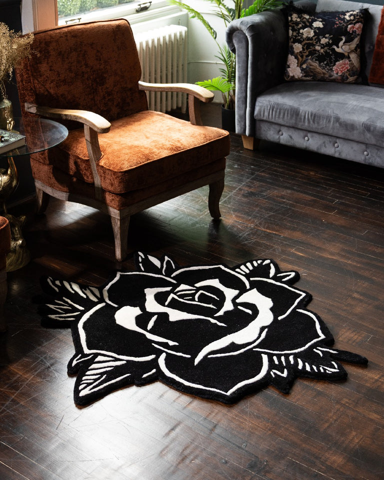 Blackwork Rose Rug - Gothic Floral Decor – Inked Rugs
