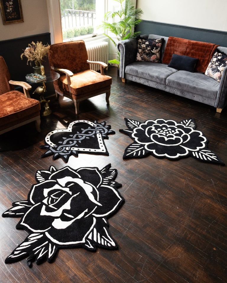 Blackwork Rose Rug - Gothic Floral Decor – Inked Rugs