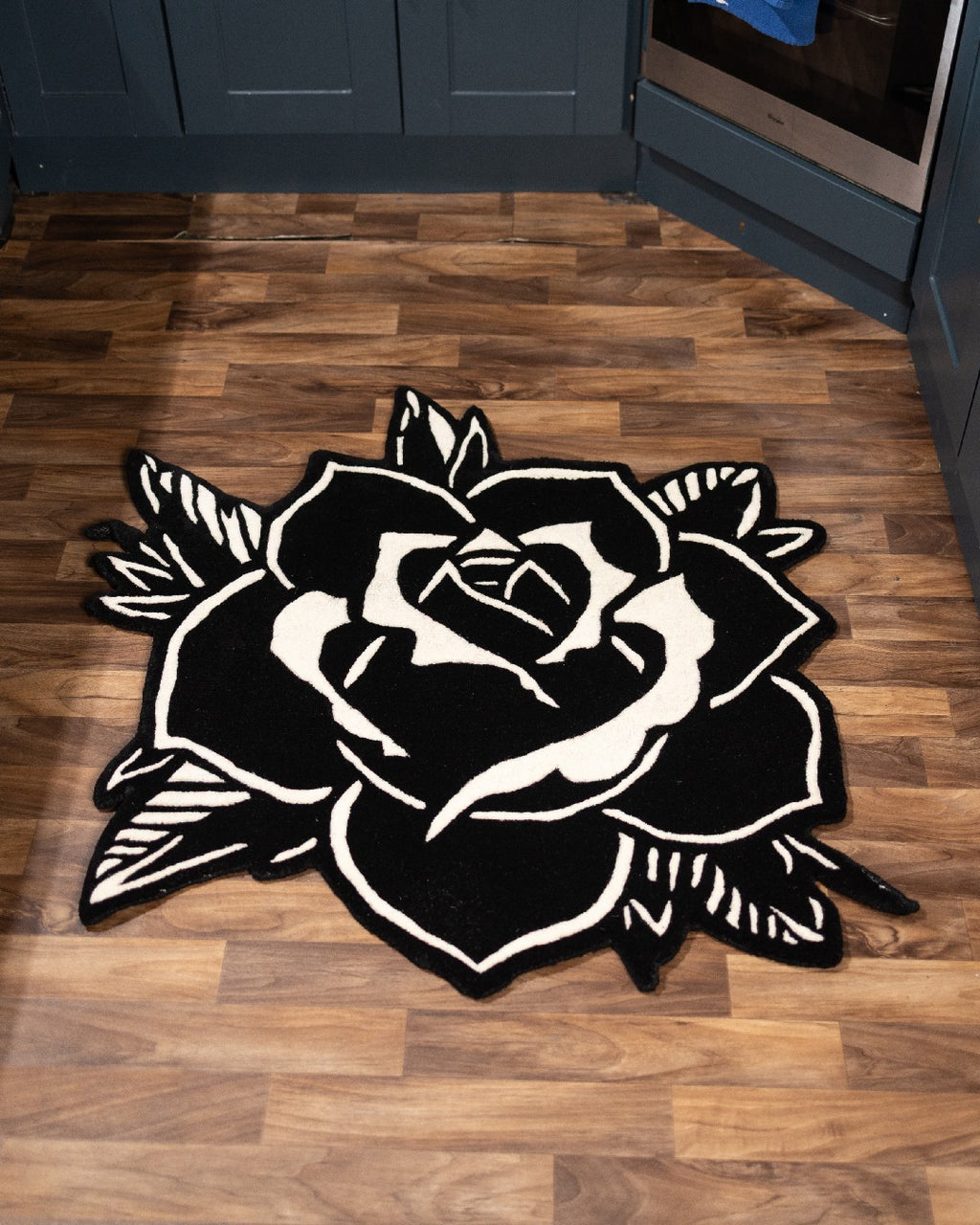 Blackwork Rose Rug - Gothic Floral Decor – Inked Rugs