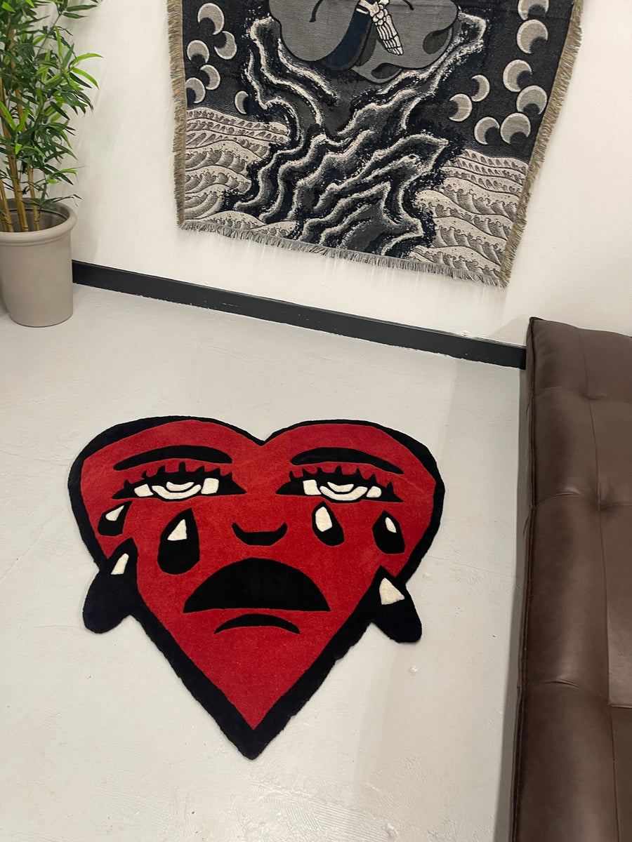 Heart Rug Cartoon Crying Heart Rug - Emotional Tattoo Decor – Inked Rugs